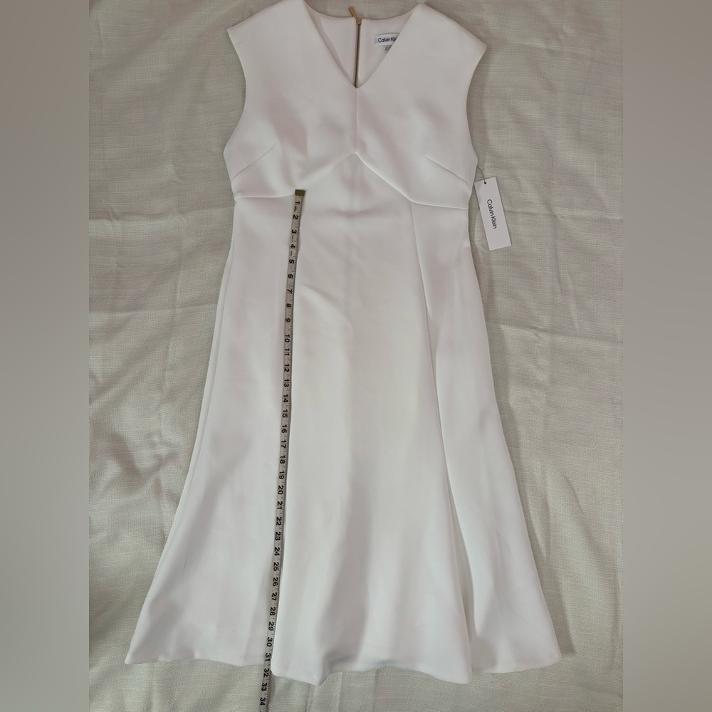 NWT Calvin Klein Sleeveless A-Line Midi Dress Sz 10 | Calvin Klein White Dress- - Picture 5 of 7